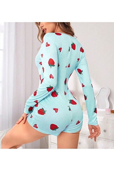 the DIFFerent Μπλε μακρυμάνικο σορτς με σχέδιο φράουλα