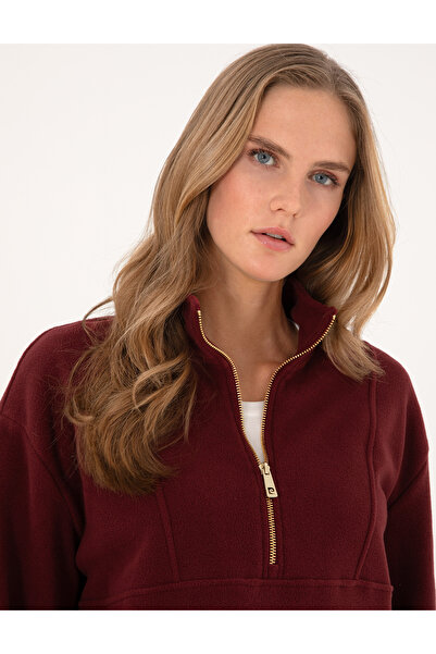 Pierre Cardin Vişne Comfort Fit Zippered Fleece Sweatshirt 50314954-Vr223