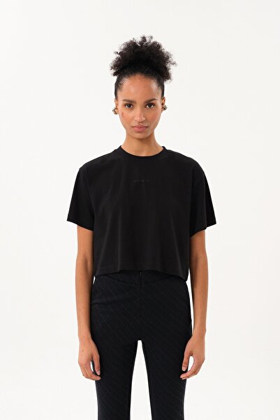 SPORTEMPT Γυναικείο μπλουζάκι Signature B με τύπωμα Crew Neck Crop - Μαύρο