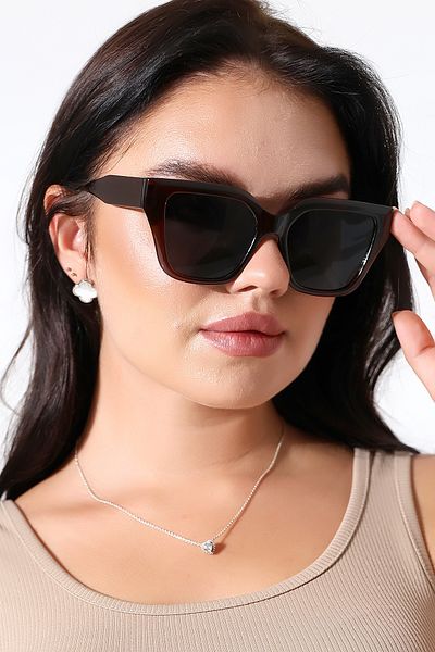 Lozzo Women's Cat Eyes Brown Uv400 Sunglasses 23031 C3