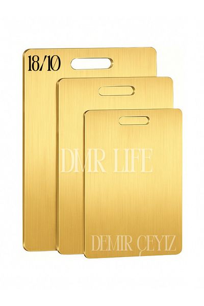 Demir Çeyiz Dmr Life 3 Size 18/10 Stainless Steel Gold Titanium Antibacterial Cutting Board |   Buy 3 Pay 2 Deal