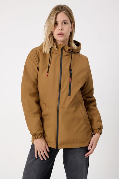 Royalside Women's Tan Fur Water and Windproof Hooded Winter Coat & Parka