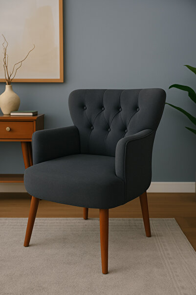 WATERYBROOK Tekli Koltuk, Berjer, Balkon, Bahçe, Ofis Çay Seti, Babyface Kumaş, Ceviz Ayak