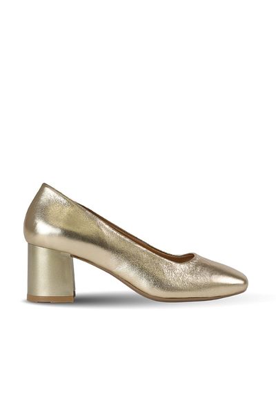 Bueno Shoes Gold Shiny Leather Women's Heeled Shoes 01We5601