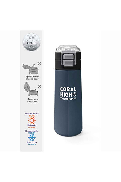 Coral High Lacivert Turuncu Çizgili Çelik Termos Matara 500 ml 31998