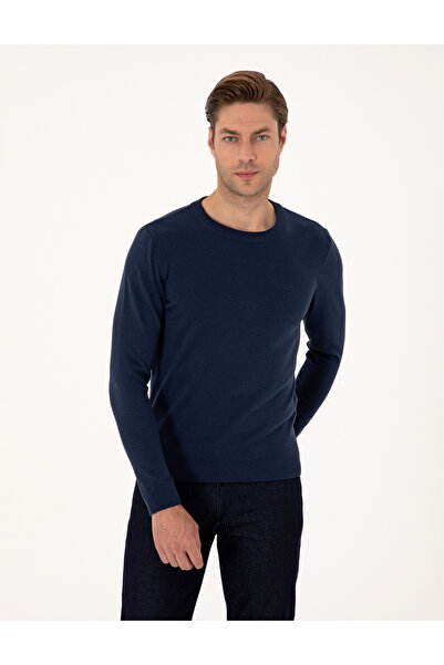 Pierre Cardin Light Navy Blue Slim Fit Crew Neck Basic Sweater 50314192-Vr059