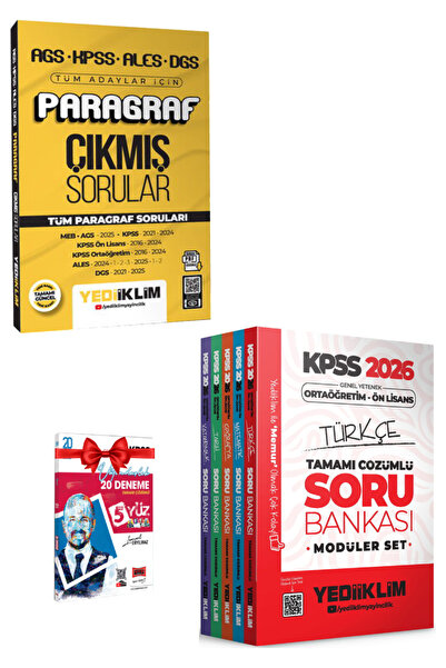 Yediiklim Yayınları AGS KPSS ALES DGS Paragraf Çıkmış Sorular+KPSS 2026 Ortaöğretim Ön Lisans Soru Bankası Modüler Set