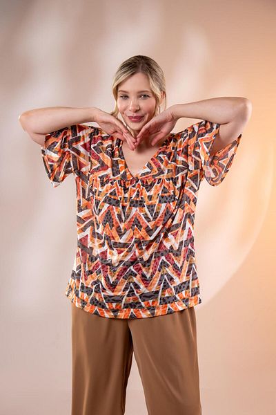 Roxxlen Plus Size V-Neck Blouse Navy Blue