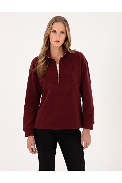 Pierre Cardin Vişne Comfort Fit Zippered Fleece Sweatshirt 50314954-Vr223