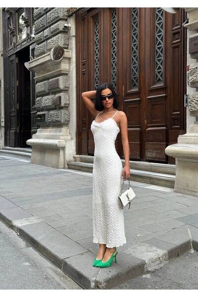 MY DEPO Γυναικείο φόρεμα με δαντέλα με λουράκι με επένδυση μακριά μίντι