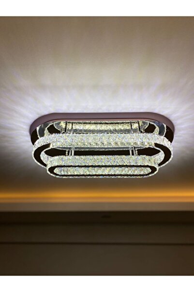Retro KRİSTAL TAŞLI AYNALI 2 KATLI TAVANA MONTE 3 RENK YANAN LED'Lİ YANAN AVİZE