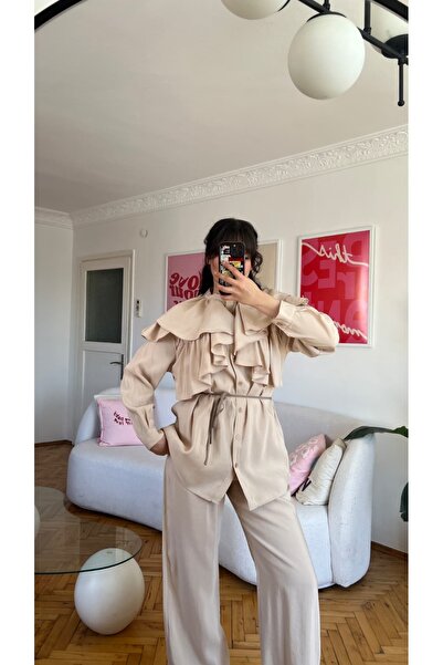 Moda İkra Modal Double Suit with Ruffle Kuaşklı