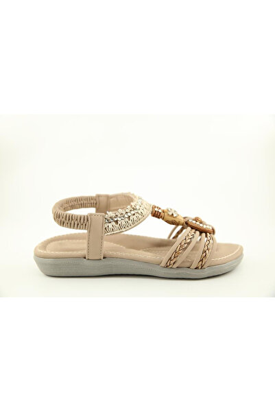 Guja 25Y146 Women's Beige Cream Stone Beaded Thick Thin Sole Orthopedic Sports Summer Daily Sports Sandals