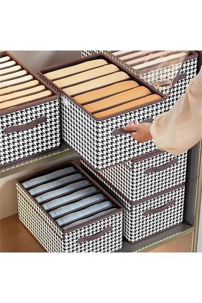divendi-ro Clothes storage box, textile, drawer style, foldable, with handles, 44x30x20cm, black and white