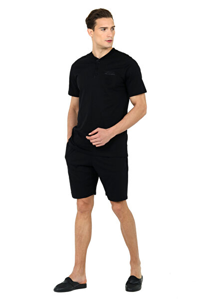 D'S Damat Ds Damat Satin Piping Trimmed 5-Piece Combed Cotton Robe Set Black