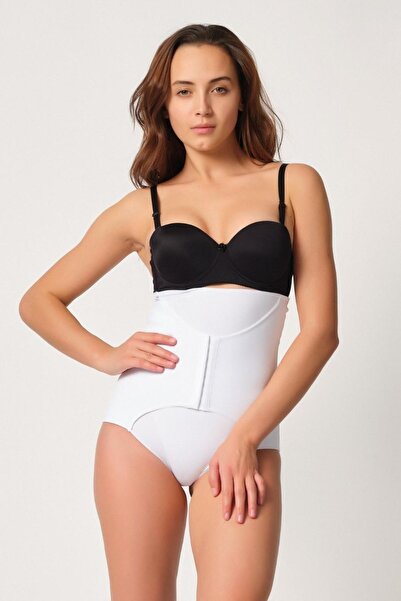 Ayça White Emay 2932 Double Abdominal Agraf Supported Slip Laser Corset