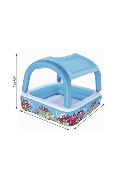 BESTWAY Inflatable pool for children, square, with roof, coral model, 147 x 147 x 122 cm,