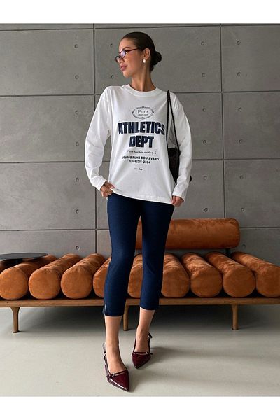 sole stories Divine Women's 100% Cotton Crew Neck Oversize Fit Long Sleeve White Printed T-Shirt