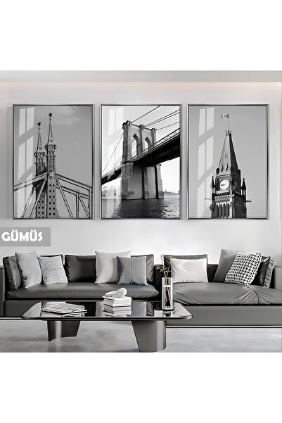 Harika bir ev HARİKABİREV|SİYAH&BEYAZ NY KÖPRÜ-BIGBEN KOMBİN|ÇERÇEVELİ CAM TA...