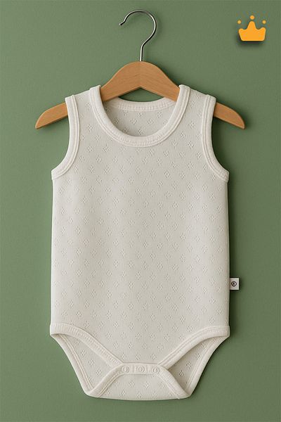 Babydola 0-3 Years 100% Cotton Wide Strap 3-Piece Baby Badi Heart Patterned Woven Baby Snap Body Ecru 1080
