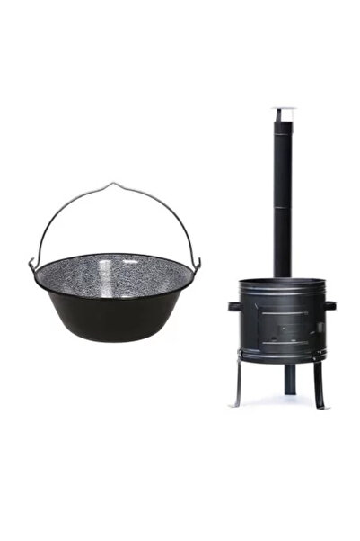 Perfect Home Soba cu ceaun emailat 30 L, țeavă de coș, curbă, 50 x 67 cm