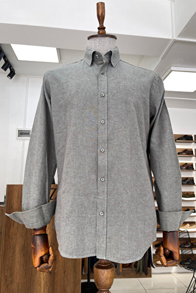 NAZEF High Quality Slim Fit Linen Light Green Shirt