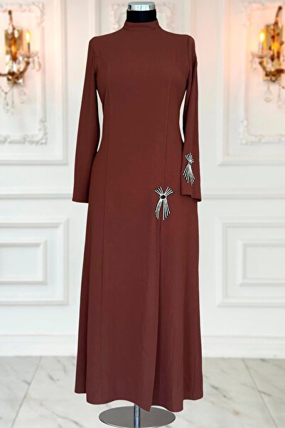 Amine Hüma Tuay Abiye Elbise Kahverengi