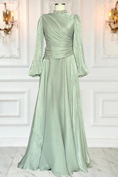 Amine Hüma Nergis Abiye Elbise Mint