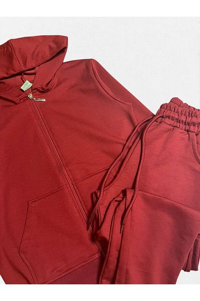 Fil Kids Boys' Burgundy Cotton Hooded Zippered Bottoms with Pockets on the Top Tracksuit Set Suitable for School