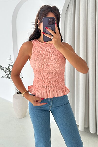 FEMELLE Powder Ruffled Gathered 100% Cotton Blouse