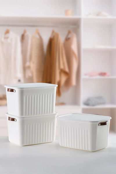 Mutfak Köşesi Boxify 20 Lt 3 Pieces Multi-Purpose Organizer Box with Lid, Decorative Storage Box, Organizer