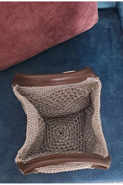 Afilli Stone Gray Brown Design Leather Handle Detailed Hand Knitted Solid Knitwear Wallet Daily Small Hand Bag
