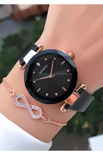 Homies Original Guaranteed Waterproof Women Wristwatch Black Color Steel Cord Bracelet with Gift Hms28C2
