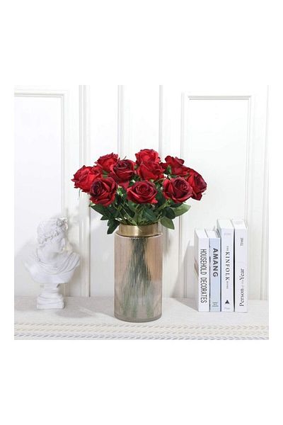Generic Sho Woo Artificial Silk Wedding Flower Bouquet - 12 Pieces Red/Green