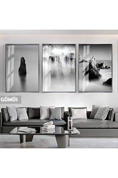 Harika bir ev HARİKABİREV|SİYAH&BEYAZ SET SİSLİ KAYALAR KOMBİNİ|ÇERÇEVELİ CAM...