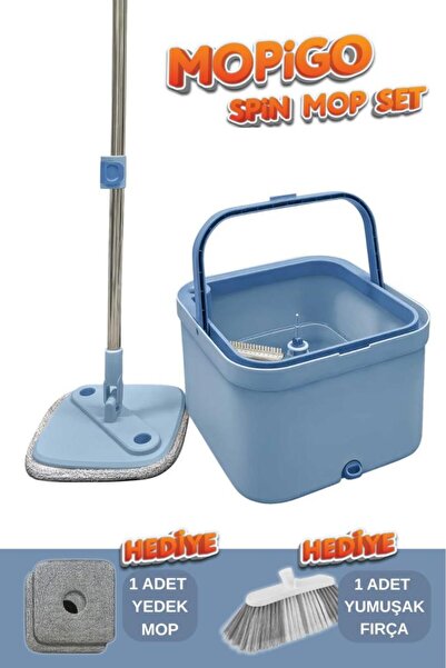 Flora Mopigo Spin Mop Set, Mikrofiber Yer Duvar Kare Temizlik Seti + 1 Yedek ...
