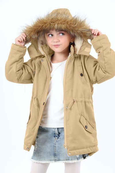 Jannock Children's Unisex Winter Water Repellent Long Fur Coating Resistant Coats Coat 6-15 Years