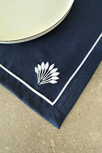 ASDİVA Elira Brodat Minimal Detaliu Frunză Înramă 1 Bucă American Service 45x35 cm - Bleumarin