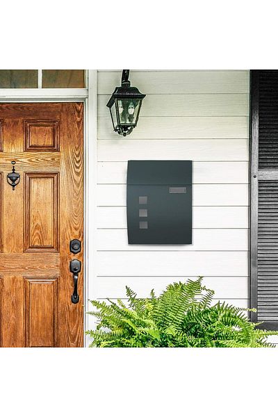 SONGMICS Wall-mounted mailbox 32x10x45 cm with 3 windows and rain cover, steel, anthracite grey