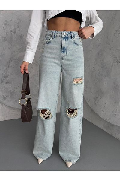 XBELLA DENİM Women's Baggy Fit Laser High Waist Wide Leg Jeans