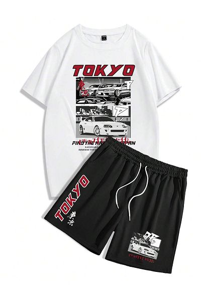 PENTHİLUS Tokyo T-Shirt & Shorts Casual Geometric Pattern Summer T-Shirt & Shorts