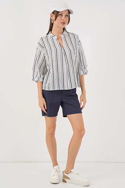 Bigdart Women's Striped Oversize Blouse 967 - F.Navy Blue