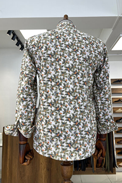 NAZEF Slim Fit High Quality Patterned Cotton Green Shirt