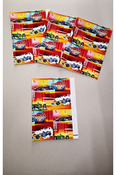 Marla A5 Boy Hazır Defter Kabı Karton Kapaklı Okul Defteri İçindir Ralli Arabası Resimli, 4 Adet Birlikte