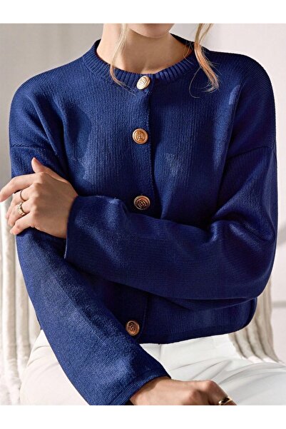 Dier Moda Жіночий трикотажний светр з ґудзиками темно-синього кольору