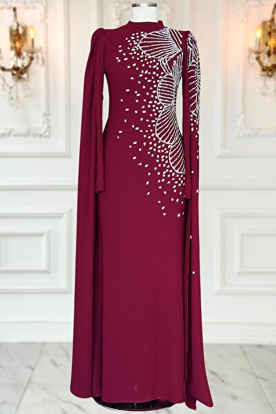 Amine Hüma Hüsna Abiye Elbise Bordo