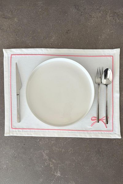 ASDİVA Bow Embroidered Minimal Detailed Framed 1 Piece American Service 45X35 cm - Pink