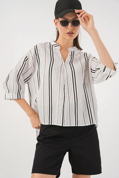 Bigdart Women's Striped Oversize Blouse 967 - Stone