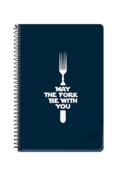 Stylizedd دفتر ملاحظات A5 مطبوع عليه May The Fork، ذو غلاف حلزوني، أزرق داكن/...