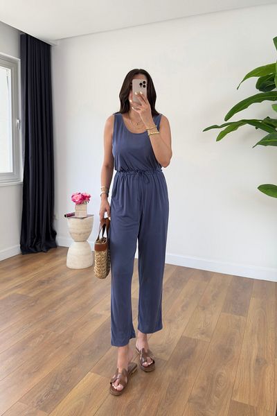 BİRCANÇİL Tonris Indigo Rope Detailed Thick Strap Jumpsuit
